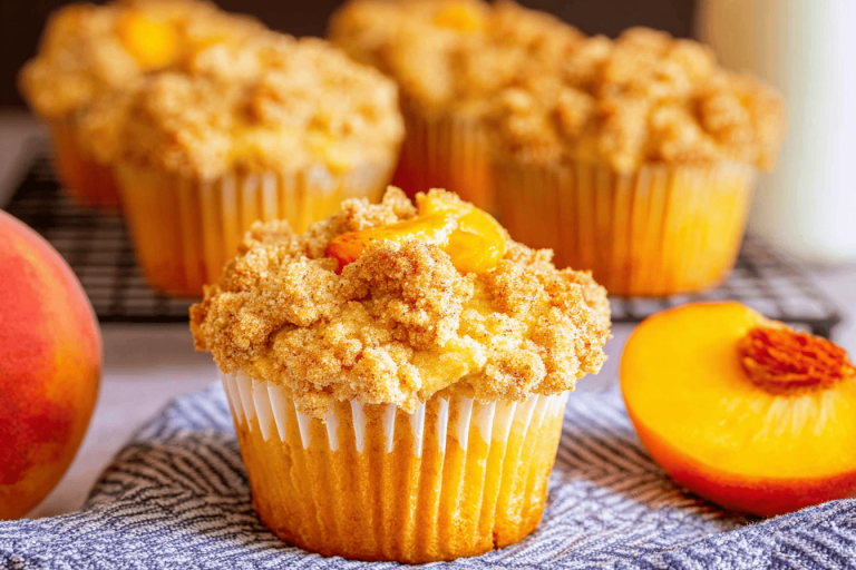 These peach muffins are bursting with flavor, reminiscent of peach cobbler! 🍑🥧