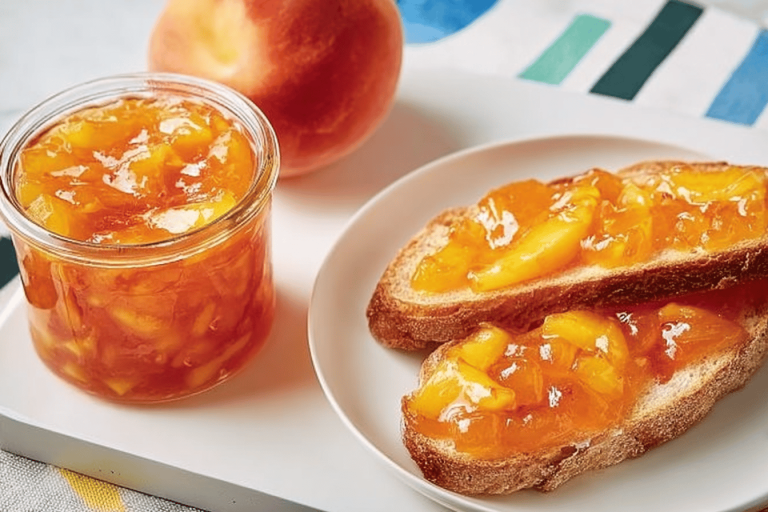 Make your mornings sweet with homemade peach preserves! Perfect for toast and biscuits. 🍑🥐