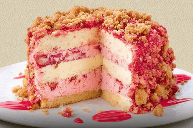 Indulge in this delightful Strawberry Crunch Cake packed with flavors and textures! 🍰🍓