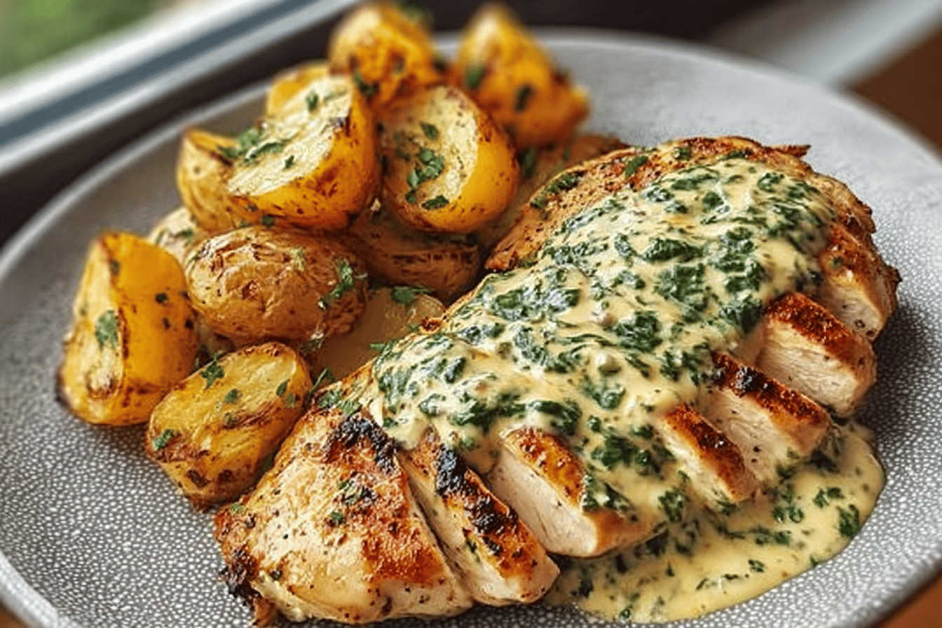 Experience rich flavors and textures in this indulgent dish! A true comfort food delight. 🍗🧄🧀🥔✨