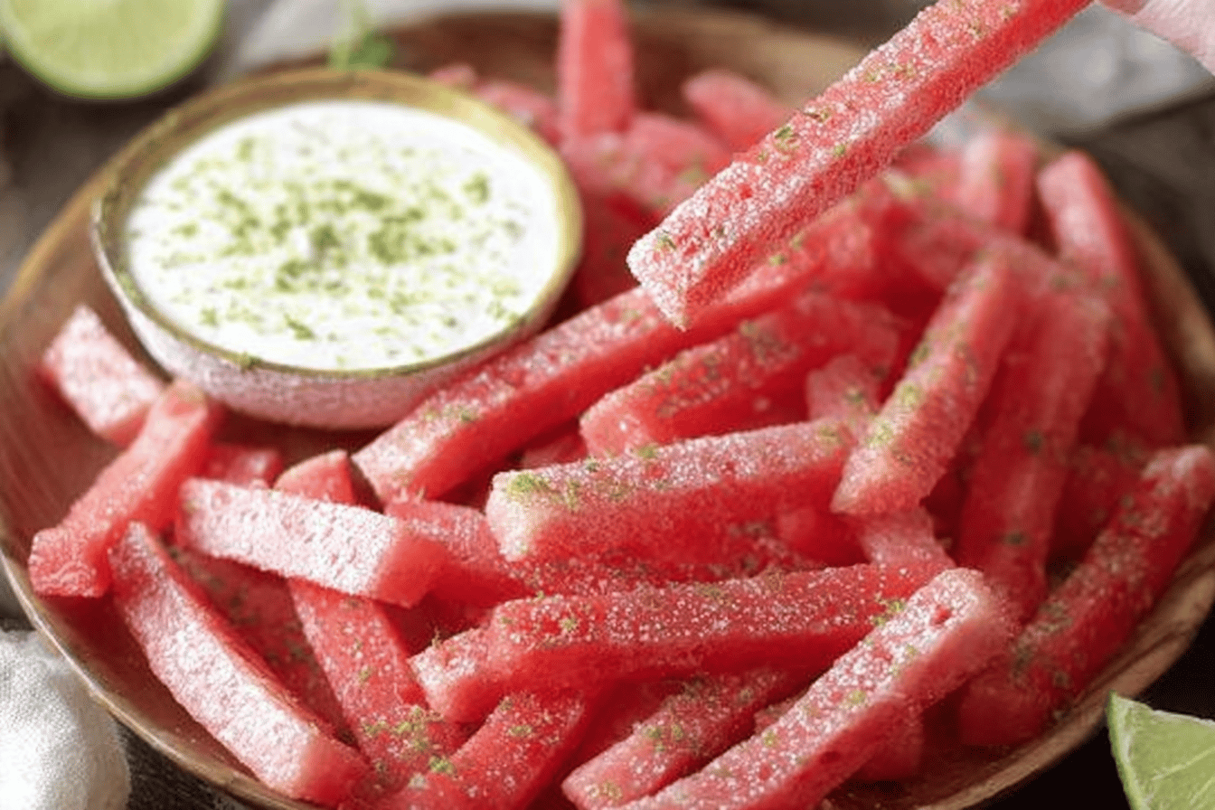 Cool off this summer with fresh Watermelon Fries and a zesty Coconut Lime Dip! 🍉🌿