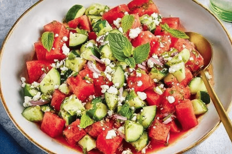 This watermelon salad is the perfect balance of sweet and savory! A must-try for hot summer days! 🍉🥗