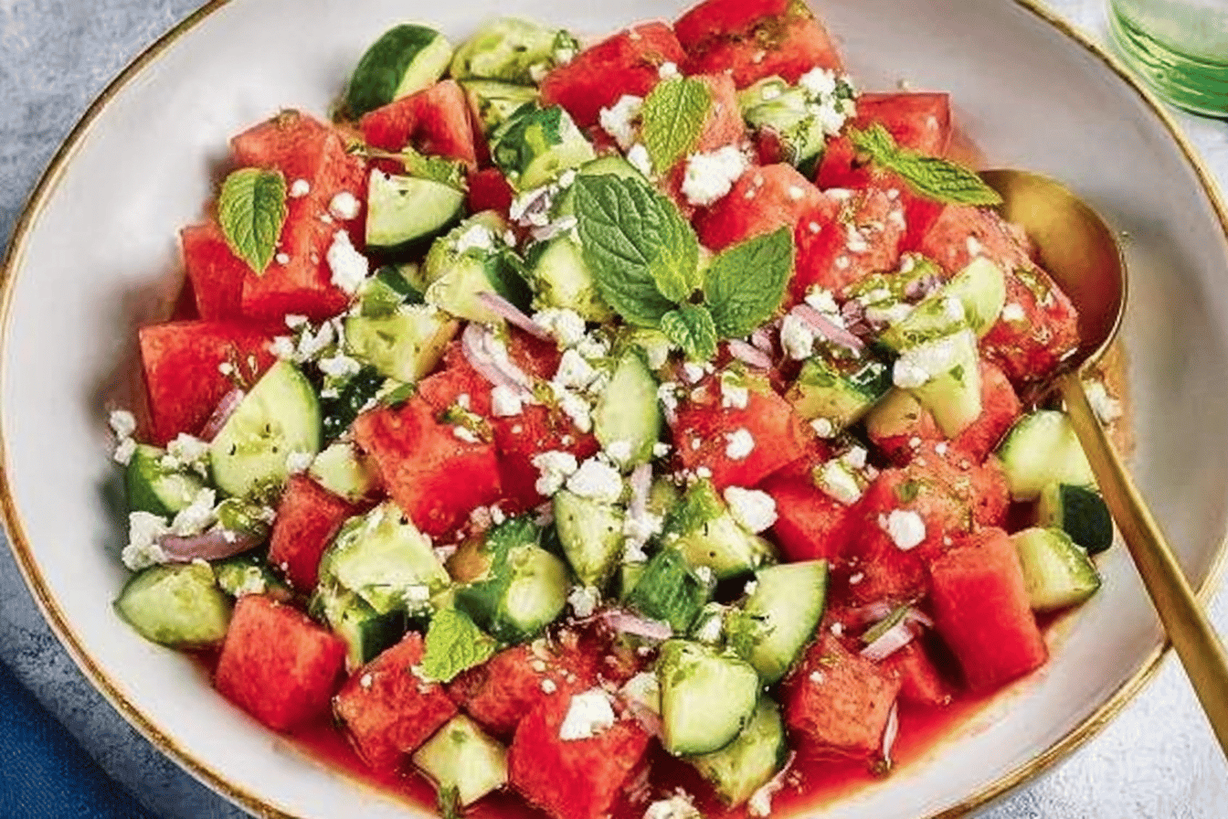 This watermelon salad is the perfect balance of sweet and savory! A must-try for hot summer days! 🍉🥗
