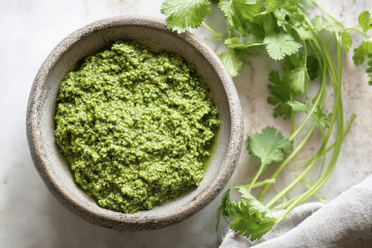 Discover a zesty cilantro pesto that elevates your dishes! Perfect for meal prep! 🌿🌶️