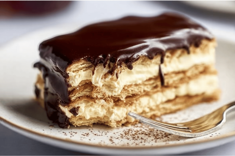 Delicious layers of vanilla pudding and chocolate ganache in every bite! 🍫🍰