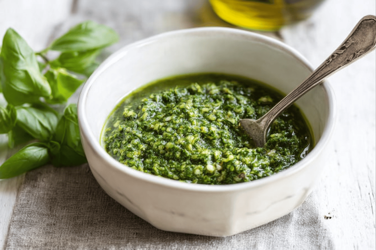 Make this quick Basil Walnut Pesto in 10 minutes or less for a fresh, tasty addition to any meal! 🍃✨