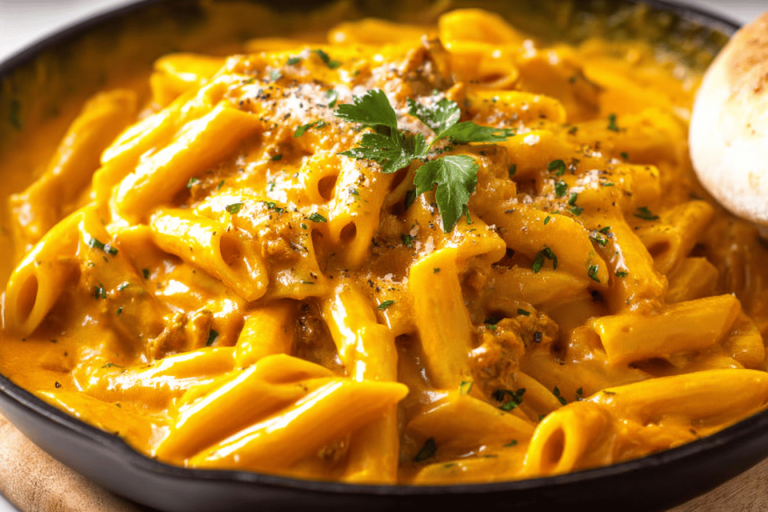 Quick and easy, this creamy pumpkin pasta is a cozy delight for your weeknight dinner! 🍂🍝