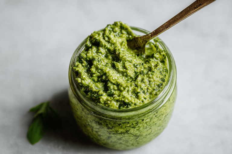 Whip up this quick and delicious vegan pesto in just 10 minutes! 🌿🍝
