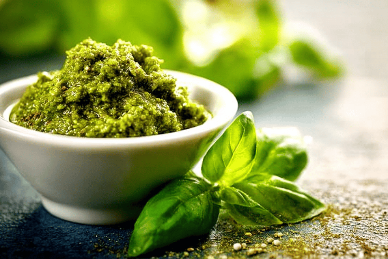Discover a delicious way to enjoy pesto with fewer calories! Perfect for your healthy meals! 🌱✨
