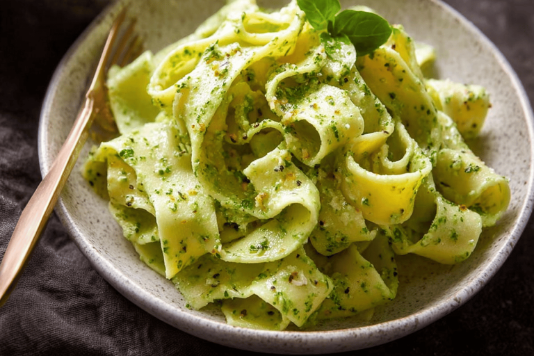 Indulge in creamy goodness with this easy Pappardelle with Creamy Ricotta Pesto recipe! 🍝🌿