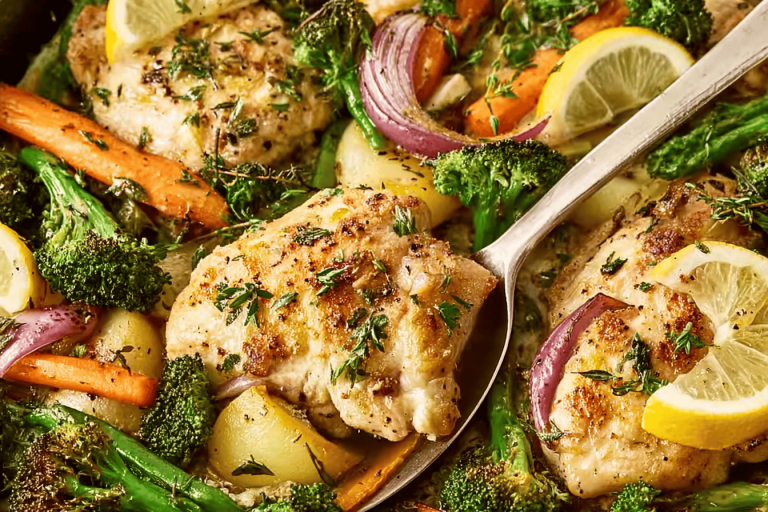 This easy one-pan dinner is bursting with flavor! Perfect for family gatherings. 🍗🍋🥦