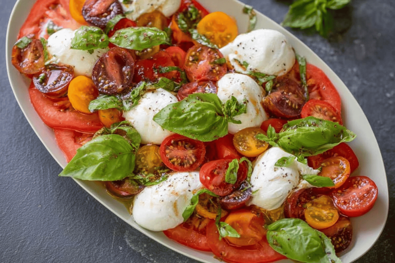 Fresh, vibrant, and oh-so-simple, this Tomato Burrata Salad is a summer delight! 🍅🌿