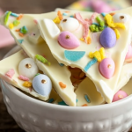 Colorful Easter Bark made with white chocolate and assorted candies, perfect for an easy Easter treat.