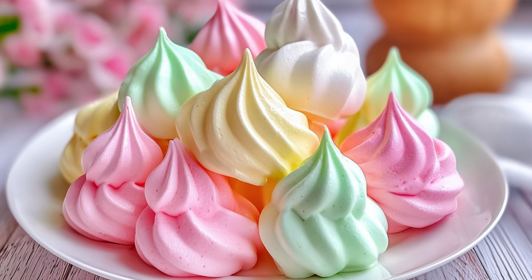 Colorful Easy Jello Meringue Cookies with sprinkles and edible glitter on a white plate.