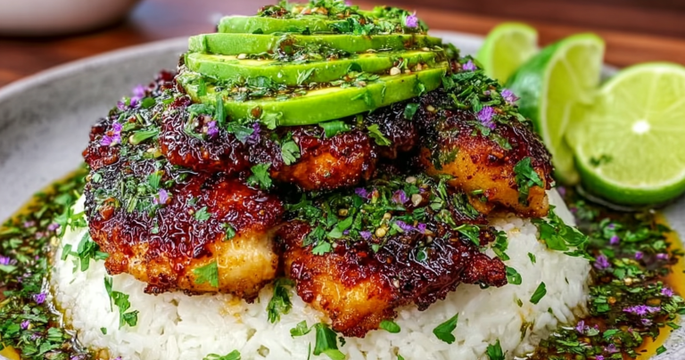 Plated honey lime chicken with fresh cilantro and lime wedges on a rustic wooden table.