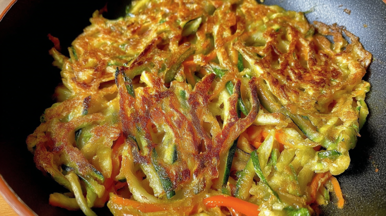 Delicious Korean vegetable pancakes served with soy dipping sauce, featuring vibrant colors from fresh vegetables.