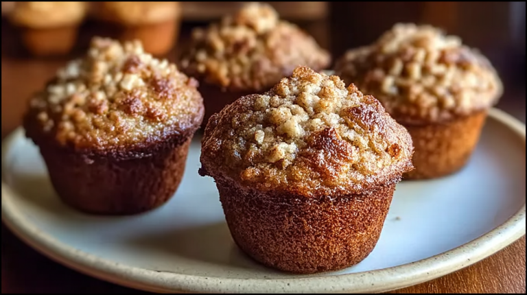 Freshly baked healthy apple cinnamon Greek yogurt muffins on a wooden table with a bowl of cinnamon and diced apples.