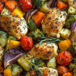 15 Minute Healthy Roasted Chicken with Vegetables on a Rustic Table