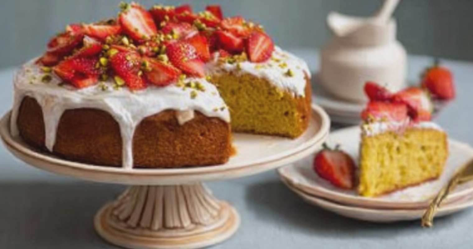 Deliciously Easy Strawberry Pistachio Olive Oil Cake Recipe